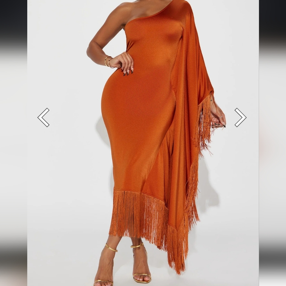 Fashion Nova Fringe Midi Dress Small Rust